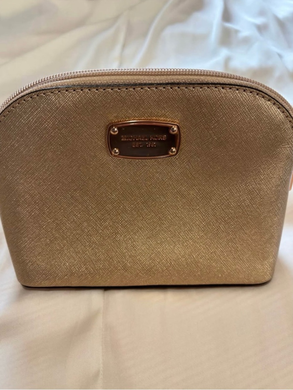 Michael Kors Metallic Gold Saffiano Cosmetic Case